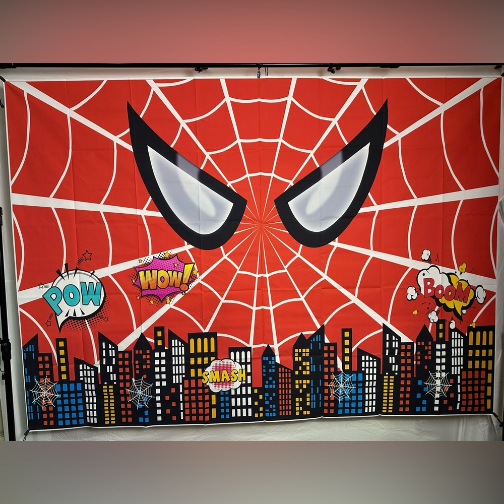 Spider Man Theme Birthday Backdrop Banner 7x5Ft.